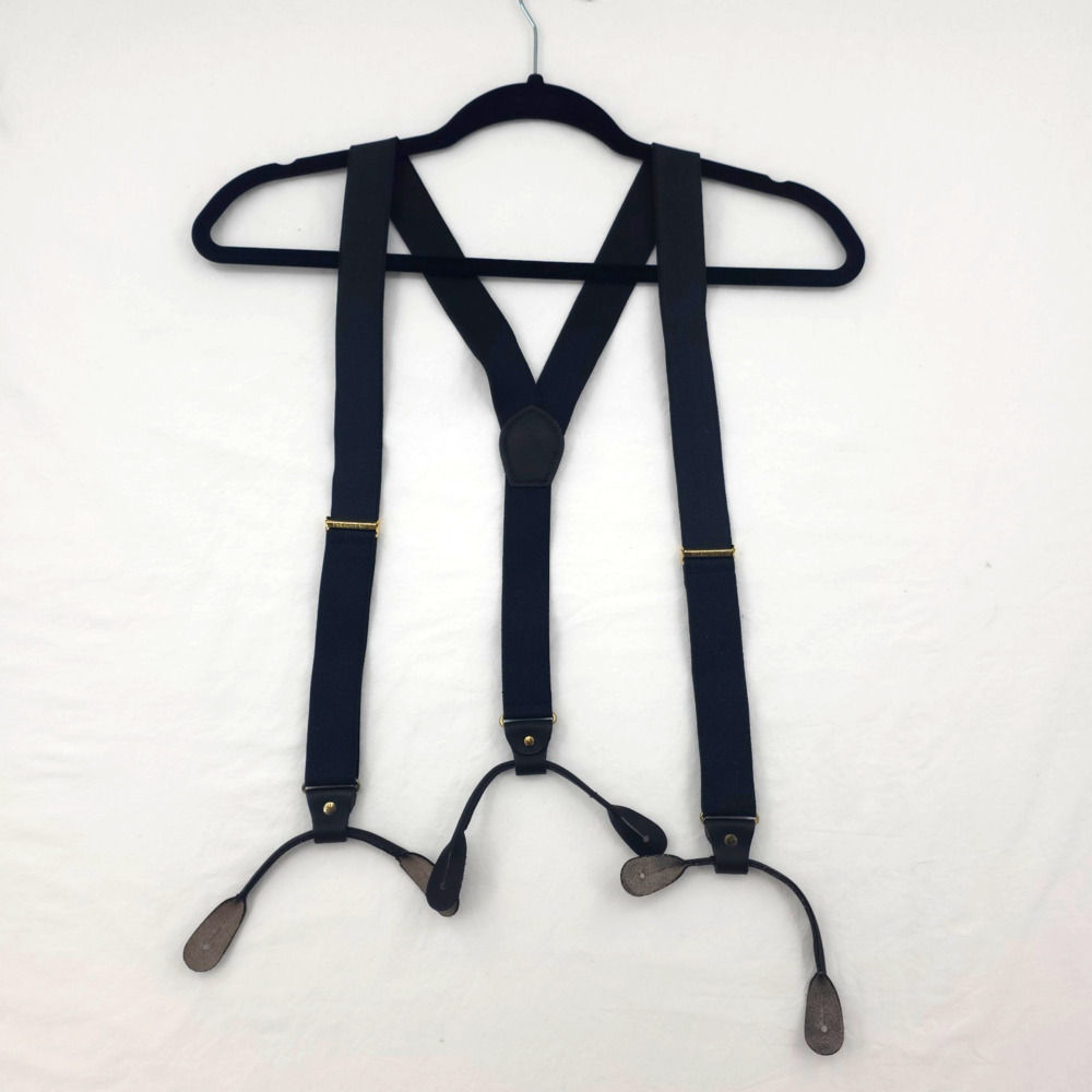 Pelican USA Y Back Suspenders Button Mens Black Elastic Gold Tone Hardware